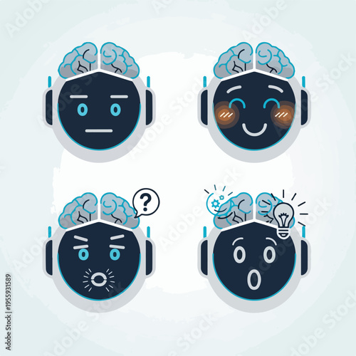 AI assistant icon with various facial expressions