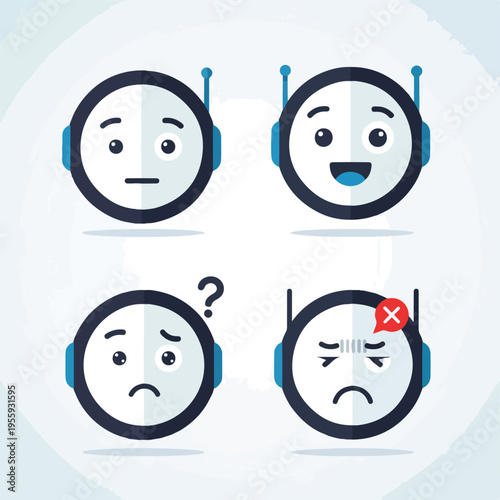 AI assistant icon with various facial expressions