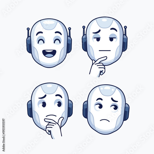 AI assistant icon with various facial expressions