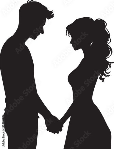 Couple holding hands in a silhouette embrace Vector, illustration