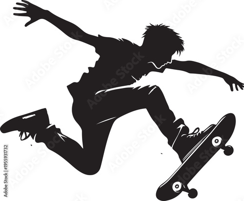 Skateboarder performing mid-air trick with dynamic pose and intensity Vector, illustration
