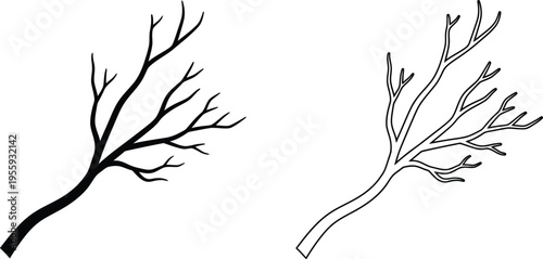 Black Silhouette and Outline Tree Branch Vector Vector