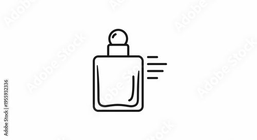 Perfume bottle icon with scent lines, minimalist design, vector illustration