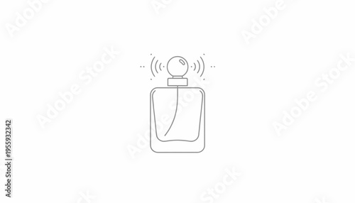 Perfume Bottle Icon with Sound Waves, Minimalist Line Art, Fragrance Concept
