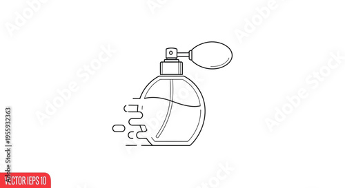 Perfume Bottle Icon with Spray Mist Effect, Minimalist Line Art