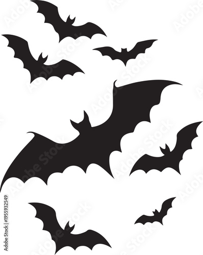 Flying silhouettes of bats in a dark night sky Vector, illustration