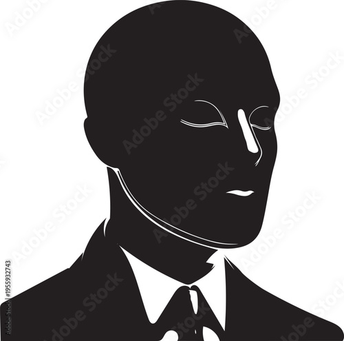 Mysterious silhouette of a man in formal attire with a necktie Vector, illustration