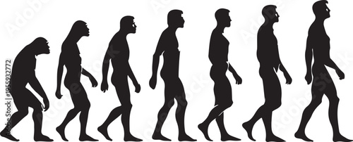 Evolutionary progression of human bipedal posture and walking gait over time Vector, illustration