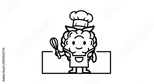 Cute Cauliflower Chef Character Holding Whisk, Cartoon Style