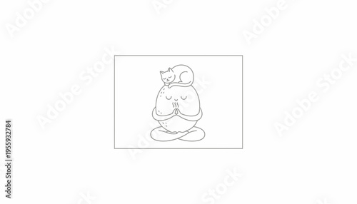 Cute Cat Meditating on Head of Egg Character in Yoga Pose