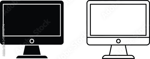 Computer Monitor Icon Set Black and White Design Vector