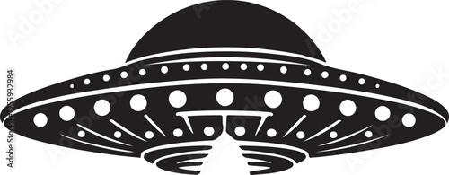 Classic depiction of a flying saucer with circular windows and sleek underbelly Vector, illustration