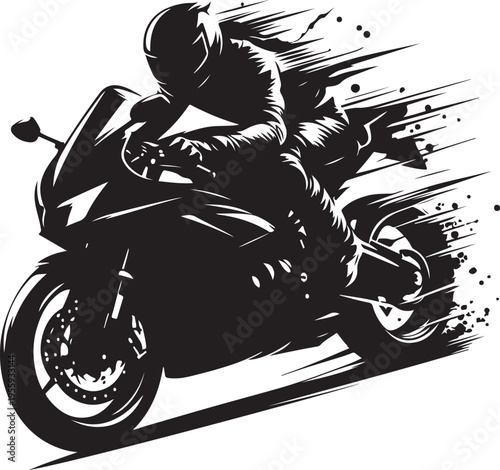 High-speed motorcycle rider leaning into a sharp turn with motion blur effect Vector, illustration