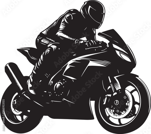 Dynamic silhouette of a motorcyclist leaning into a high-speed turn on a sport bike Vector, illustration