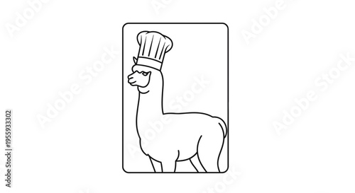 Cute Alpaca Chef Illustration with Chef Hat in Square Frame