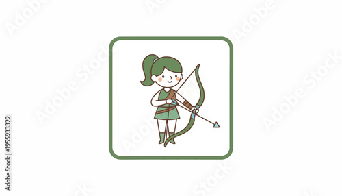 Cute Archer Girl Icon, Zodiac Sagittarius Symbol, Cartoon Style