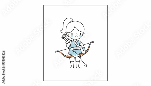 Cute Archer Girl with Bow and Arrow, Zodiac Sagittarius Symbol