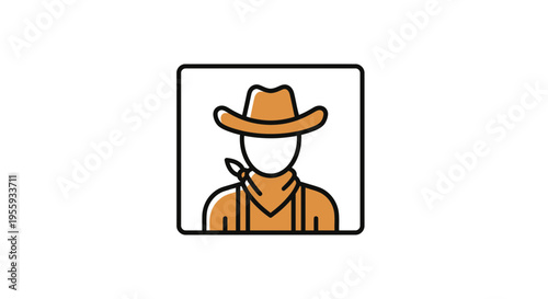 Cowboy Icon, Western Style Character, Vintage Hat and Bandana, Vector Illustration