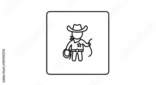 Cowboy Icon with Lasso, Western Sheriff Silhouette, Rodeo Graphic