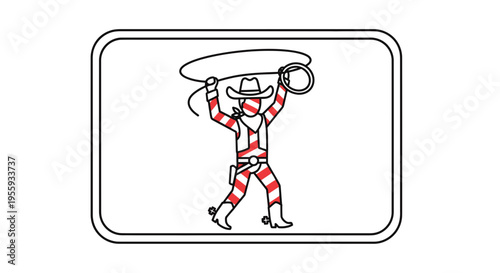 Cowboy Lassoing, Red and White Stripes, Western Character