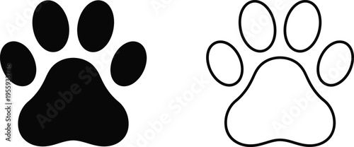 Black and White Dog Paw Print Icon Set Vector