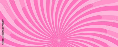 Retro candy cane spiral background with strawberry cream swirls. Pink whirlpool bg. Whimsical Y2K vortex pattern featuring pastel pink and white radial beams in psychedelic cartoon style.