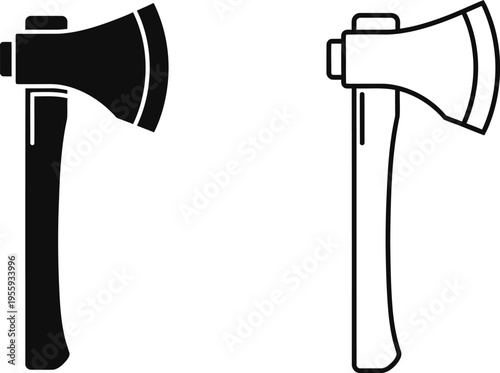 Axe Icon Set: Solid and Outline Hatchet Symbols Vector