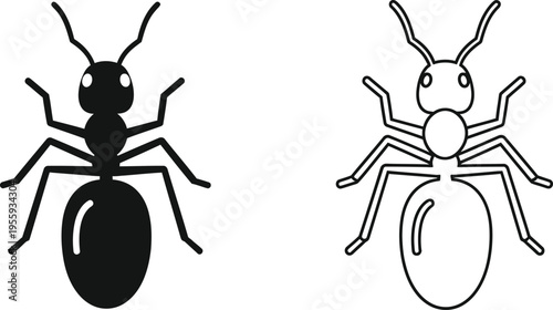 Ant Silhouette and Outline Icon Set Vector