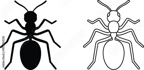 Ant Silhouette and Outline Icon Set Design Vector