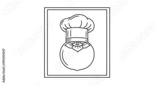Chef Hat on Persimmon Fruit Icon, Culinary Concept