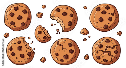 Delicious Chocolate Chip Cookies - Various Stages of Crumbly Goodness