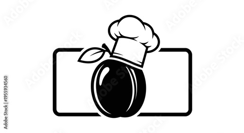 Chef Hat on Plum Icon, Culinary Concept, Food Logo, Restaurant Symbol