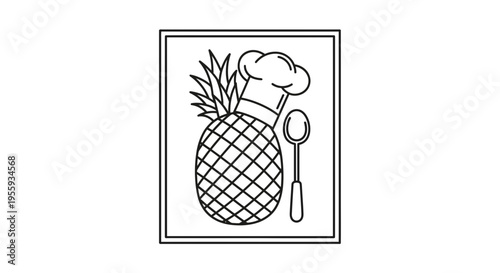Chef Hat Pineapple Icon with Spoon - Culinary Concept