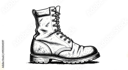 Hand-drawn illustration of a sturdy work boot with laces and thick sole, isolated on white background.