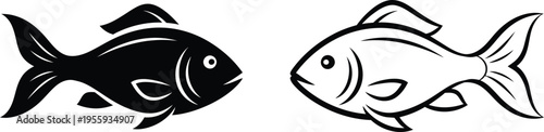 Black and White Fish Icon Set Vector