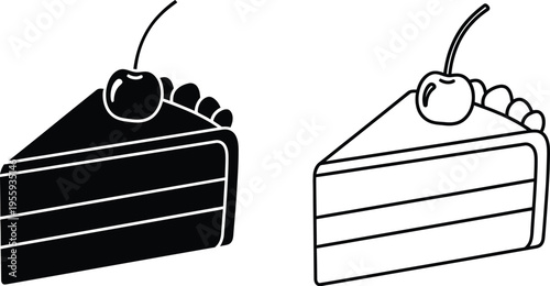 Cake Slice With Cherry Icon Set Vector