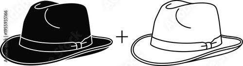 Fedora Hat Icons Black and White Vector Set Vector