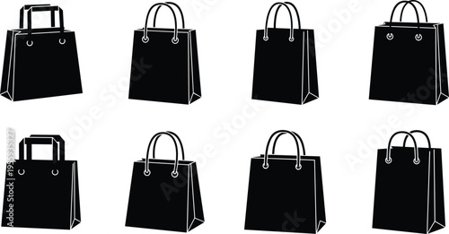 Shopping Bag Silhouette Icon Set Collection for Retail Store Sale Ecommerce Marketing and Consumer Purchase Designe.eps