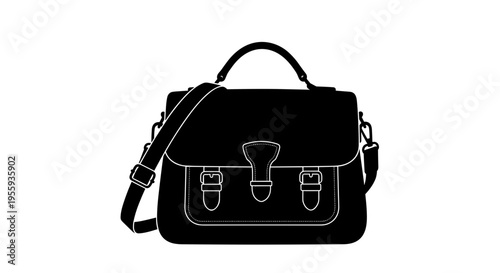 Black leather messenger bag with shoulder strap and handle simple design