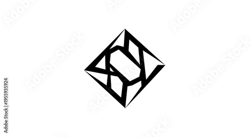 Geometric abstract symbol with intersecting lines and shapes in black on white background
