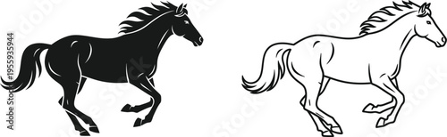 Running Horse Silhouette and Outline Vector Icon Vector
