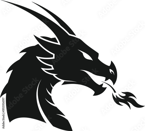 Black Dragon Head Logo Design Vector