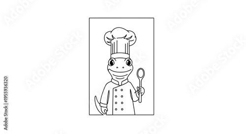 Chef Frog Character Holding Spoon in Kitchen Uniform