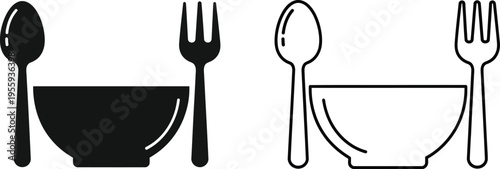 Spoon Fork and Bowl Icon Set Vector