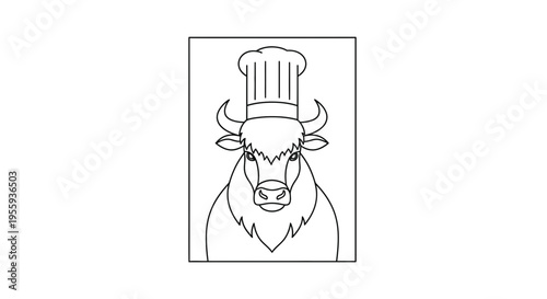Bull Chef Illustration: Fierce Animal Wearing a Chef Hat