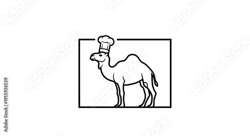 Camel Chef Icon: Whimsical Animal Wearing Chef Hat in Square Frame
