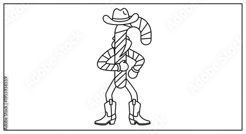 Cartoon Candy Cane Cowboy Character with Cowboy Hat and Boots