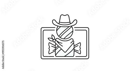 Cartoon Cowboy Candy Icon with Bandana and Hat, Vector Illustration