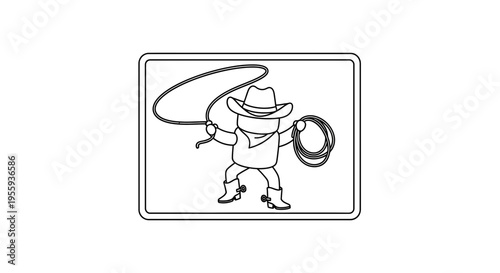 Cartoon Cowboy Character with Lasso and Rope, Western Style