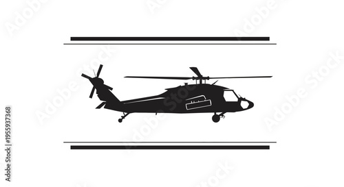 Black Silhouette of a Military Helicopter in Flight with Stripes
